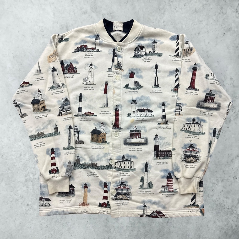 Vintage Art Unlimited AOP Lighthouses Cardigan Button Sweatshirt All Over Print